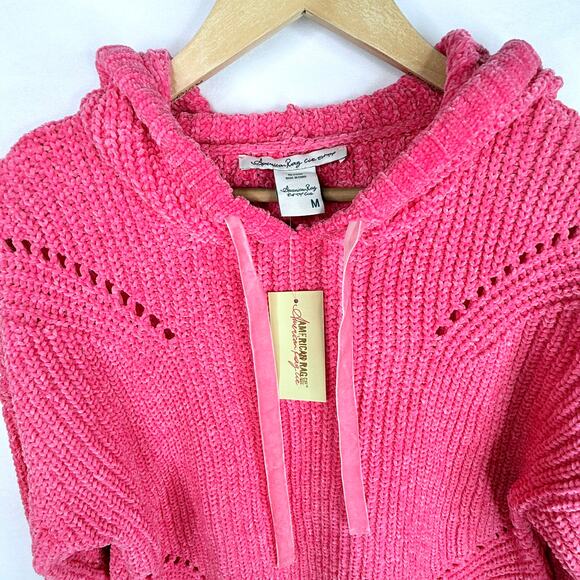 NWT American Rag Neon Pink Chenille Hoodied Sweater M - Picture 6 of 8